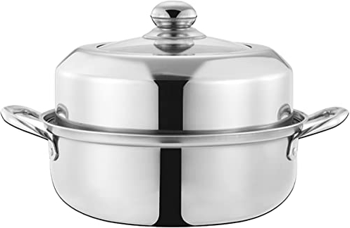 ANSNOW Stainless Steel Steamer Steaming Cookware Stainless Steel Stack and Steam Pot Steamer Basket Steam Juicer Veggie Steamer Stainless Steel Steamer 28Cm Double Layer Spaghetti