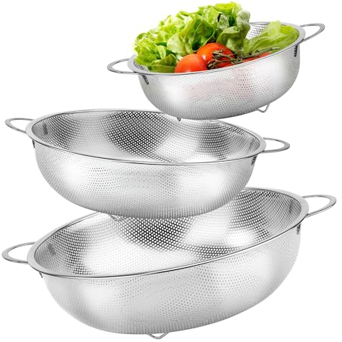 Scolapasta Perforato, Set di 3 Colapasta da Cucina in Acciaio Inox con Manico, Scolapasta Microforato, Colini Per Pasta, Riso, Frutta, Verdura, Lavabile in Lavastoviglie,16/22/28cm