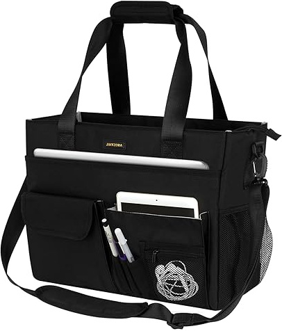 Jamiukro Sac Cabas Femmes, Sac d'enseignant pour femme avec 15 poches, sacs à main portés main femme pour Ordinateur Portable 15,6 Pouces, sac de travail pour les infirmières, Noir