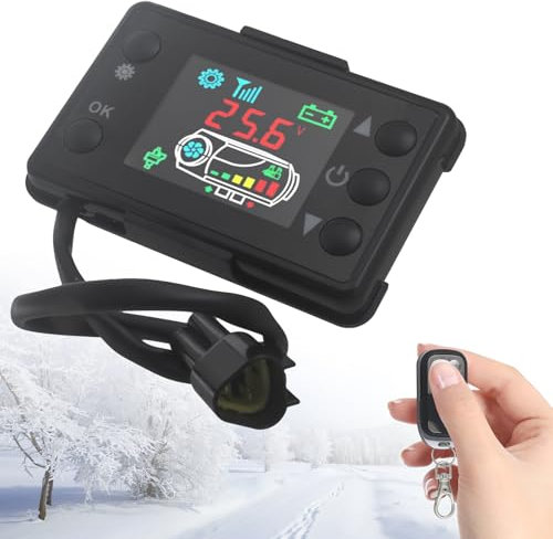 Diesel heater controller LCD Switch Parking Heater Monitor, 12V/24V LCD Display Thermostat Monitor Switch + 4 Button Remote Controller, Car Truck Diesel Air Heater Universal Mini Portable