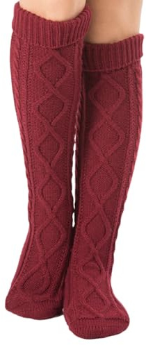 Dinglong Chaussettes en Dentelle pour Femmes, Jambes en Laine Tricotées Sur Le Genou, Chaussettes de Sol de Noël, Chaussettes Hiver Femme, Chaussettes Hautes Rayées, Chaussette Haute Blanche