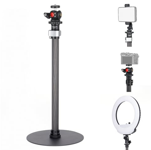 Koolehaoda Treppiede da scrivania, supporto leggero regolabile in fibra di carbonio con base pesante, testa a sfera girevole a 360° per fotocamera DSLR, luce, webcam, live streaming, vlogging