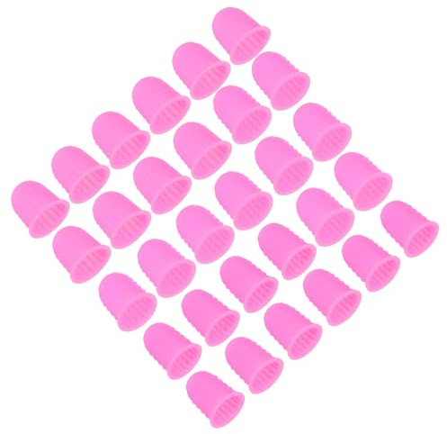 PATIKIL Gummifingerspetsar, 30-pack silikon tumfingertoppsskydd fingerbarnsängar skydd skyddsdynor fingerborg grepp för kontorsräkning sömnad, rosa L/M/S storlek