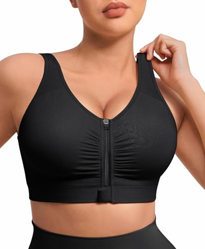 FeelinGirl Post Surgery Bras for Women No Underwire Compression Black L