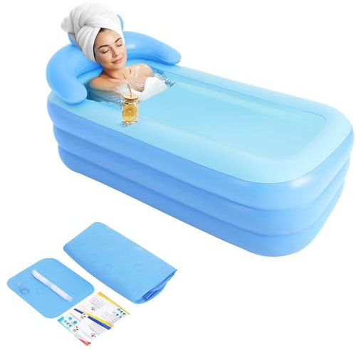 Baignoire gonflable PVC, 160 x 84 x 64 cm, pliable, pour adulte, avec coussin d'assise et tuyau, baignoire mobile intérieur/extérieur, jusqu'à 100 kg