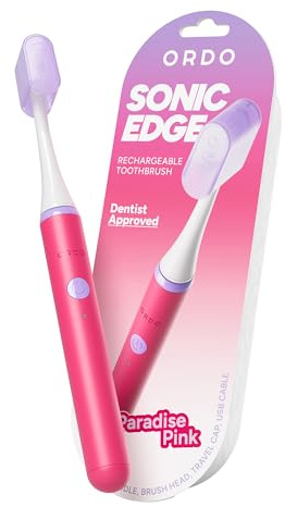 ORDO Sonic Edge Rechargeable Electric Toothbrush for Adults, Compact Sonic Toothbrush with USB-C, 6+ Weeks Battery, Travel Cap, 1 Brush Head & Cable (Paradise Pink)
