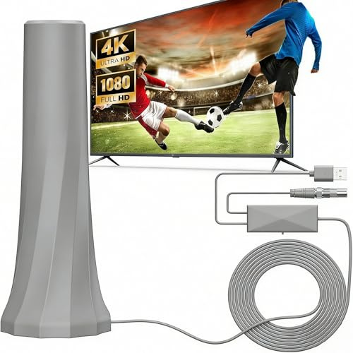 DVB-T/DVB-T2 Antenne,Zimmerantenne für Fernseher mit Verstärker,TV-Antenne mit hochverstärktem Magnetfuß,über 560 Meilen Reichweite und 360°-Empfang, Unterstützt 4K/1080P HD-Kanäle und alle Fernseher