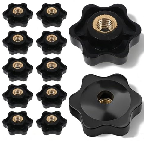10PCS M8 Star Knob, Wing Nut -Copper Core with Plastic Shell, Hexagon Head Thru Knob, Hand Tighten Clamping Knobs for Machines, Furniture, Machine Tools, Fitness Equipment (Inner 8mm Outer 32mm ）