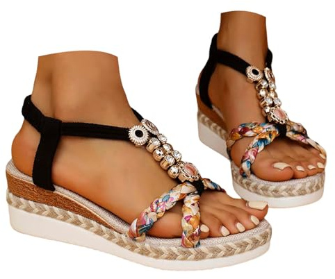 Sandali Donna Estive Eleganti,Bohemien Sandali Donna Estive Comode infradito da Spiaggia Ortopedici Aperta Sportivi Scarpe Trekking Antiscivolo Sandalo Comodi Leggeri Ciabatte Nero 37/EU