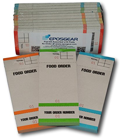 EPOSGEAR Single Copy Tear-Off Slip Coloured Restaurant Cafe Takeaway Pub Food Waiter Waitress Numbered Order Pads - 63mm x 152mm (2)
