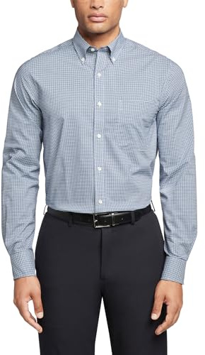 Tommy Hilfiger Men's Dress Shirt Regular Fit Non Iron Gingham, Navy, 16 Neck 32-33 Sleeve