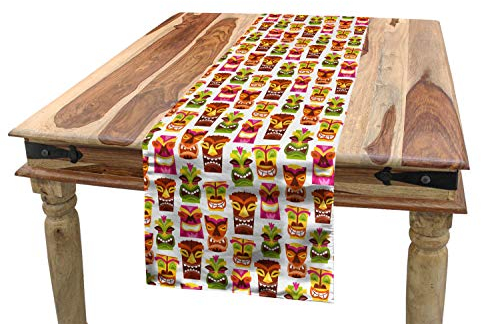 ABAKUHAUS Hawaii Tischläufer, Retro Hawaiian, Esszimmer Küche Rechteckiger Dekorativer Tischläufer, 40 x 225 cm, Braun Grün
