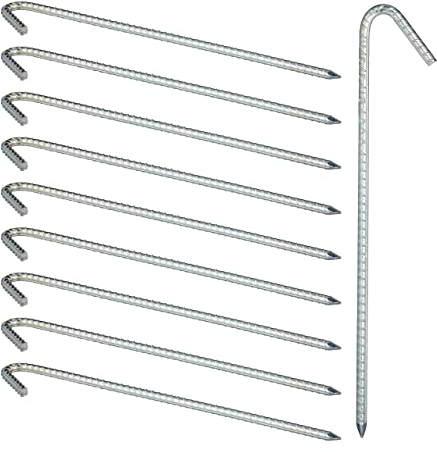 Relaxdays, silber XL Bodenanker im 10er Set, extrem stabile Erdanker, Zeltzubehör, extra lang, 37 cm, Stahl verzinkt