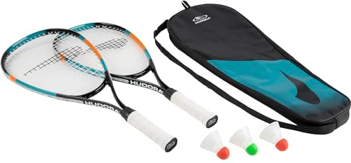 HUDORA Badminton Set Speed - 2 Badmintonschläger aus Aluminium & 3 Federbälle - Federballset inklusive Tragetasche - Outdoor Badminton Schlägerset für Freunde & Familie - Badminton Zubehör