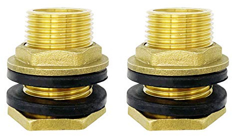 Metaland 3/4 Female 1 Male Brass Water Tank Connector Bulkhead Tank Fitting for Rain Barrels, Aquariums, Tubs, Pools (Pack of 2)