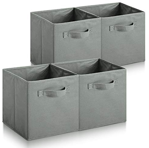 Hibtn Set of 4 Foldable Storage Box, Fabric with Handles Storage Cubes And Cloth Storage Organizer Drawer For Closet And Toys Storage,27 x 27 x 27 cm, Gray