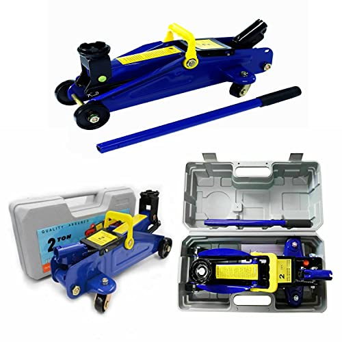 ASHL Hydraulic Trolley Floor Jack with 5.31 - 12.6 inch Adjustable Height Car 2 Tonne Kit 4 Castors & Carry Handle Lift W/ Case for Cars, Light Vans, 15.75*7.68*5.31inch, Blue