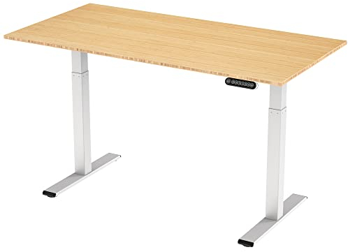 E.For.U® höhenverstellbarer Schreibtisch 160x80 cm, 2 Motoren, elektrisch höhenverstellbares Tischgestell mit 2-Fach-Teleskop, Memory-Steuerung (Weiß), DT20L mit Tischplatte (Bambus)