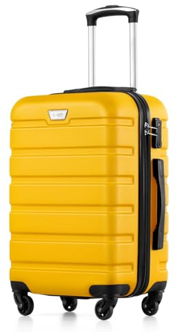 COOLIFE 20 Inch Carry On Suitcase for EasyJet, ABS+PC, Hardshell, Lightweight Durable Travel Cabin Luggage with 360°Rubber Spinner Wheels, YKK Zipper, Telescopic Handle, TSA Lock, Lemon Yellow
