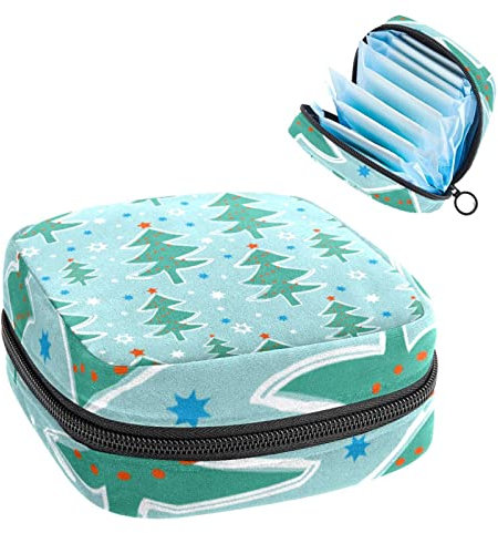 Period Pouch Portable Tampon Storage Bag,Tampon Holder for Purse Feminine Product Organizer,Winter Christmas Tree Star Pattern Green