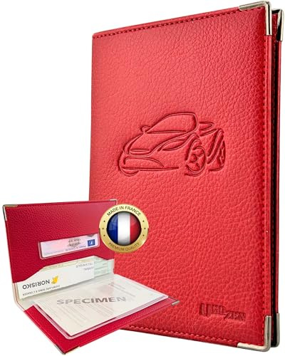 Ugozen Pochette Carte Grise Luxeo | Porte Papier Voiture Etui 3 Volets Cristal Inclus