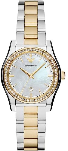 Emporio Armani Damenuhr quarz/3-Zeiger Datum Uhrwerk 32mm Gehäusegröße mit einem Edelstahlarmband AR11559