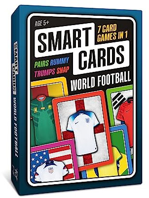 100 PICS SMART CARDS World Football, Gift, Stocking Filler, Travel Card Game, 50 cards, 7 games in 1, Pairs, Snap, Trumps, Rummy, Memory Quiz, Trivia, Age 5+, 1-8 Players,