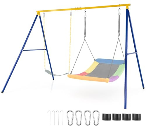 Maxmass Kids Garden Swing Set, Metal A-Shaped Swing Frame Outdoor Children Playground for Children Toddler (Only Yellow Frame)