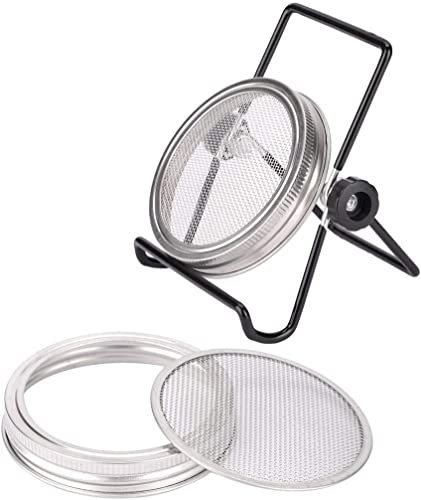 XYWHPGV 1 kit de Pots de Germination Noirs avec Couvercle avec Support de Germination, gobelets de Pots de Conserve Mason en Acier Inoxydable à Bouche Large pour germoir de Germination de graines(524
