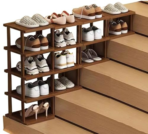 DIY Étagère à Chaussures en Bambou, Tour à Chaussures Étroite pour Escalier Rangement des Chaussures Porte-Chaussures Vertical pour L'entrée Le Salon la Chambre à Coucher(Size:5+4+3+2 Tier)