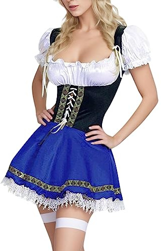JokeLomple Dirndl Signore - Vestito Grembiule Dirndl retrò Costume Tradizionale Bavarese Costume da Birra Dirndl Camicetta, Grembiule Dirndl Festa Octoberfest e Vestiti Abito per Oktoberfest