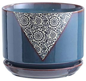 Cute Small Flower Pots Plant Pot Ceramic Flower Planters Indoor Modern Succulents Containers with Drain Hole Saucer Decorate Home Office Outdoor Small Flower Pots (Color : Blue Size : A) (Dark Blue A)