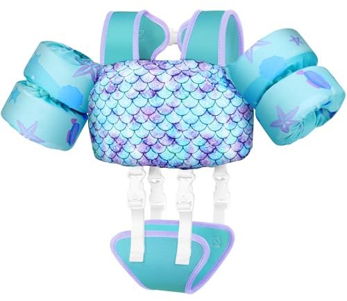 Vvinca Toddler Swim Vest for Kids 13-30lbs Boys Girls Puddle Kid Jumper Toddlers Pool Floaties Jacket with Adjustable Crotch Strap Sleeves Shoulder for 1 2 3 Years Old Baby Infant Learn to Swimming