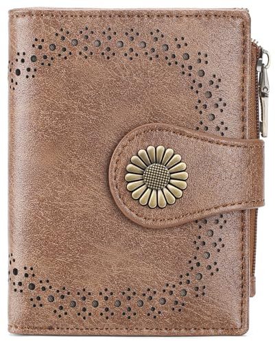 SENDEFN Small Purse for Women Bifold RFID Blocking Card Holder Leather Wallets with Zipper Coin Pocket
