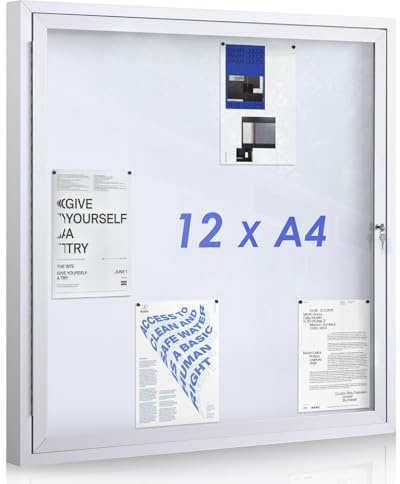 Swansea 12 x A4 panneau affichage exterieur en aluminium, verrouillable, résistante aux intempéries, vitrine affichage extérieur, verre acrylique