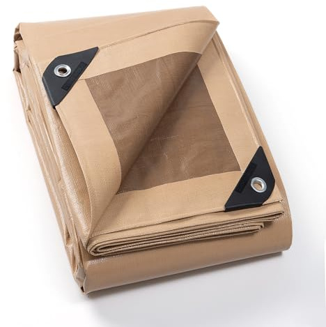 GUARD SHIELD Telone di copertura con occhielli, impermeabile, 3 m x 3 m, beige/cachi, 200 g/㎡, telo protettivo, multiuso, resistente agli strappi, stabilizzato ai raggi UV, resistente alla muffa