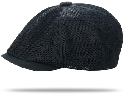 YAMEE Basker män sommar ventilerande mesh, baskrar damer solskydd, glidmössa män elastisk justerbar, Newsboy keps män lätt retro, platt mössa unisex utomhus mode fritid, svart, one size