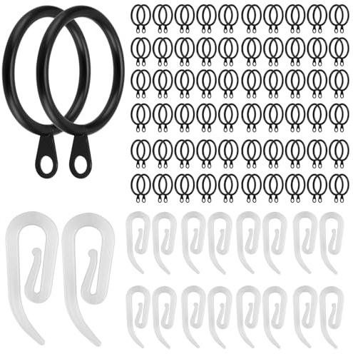 JEUIHAU Confezione da 150 anelli e ganci per tende, 30 mm, in metallo, con ganci in plastica, per finestre, porte e doccia, colore nero