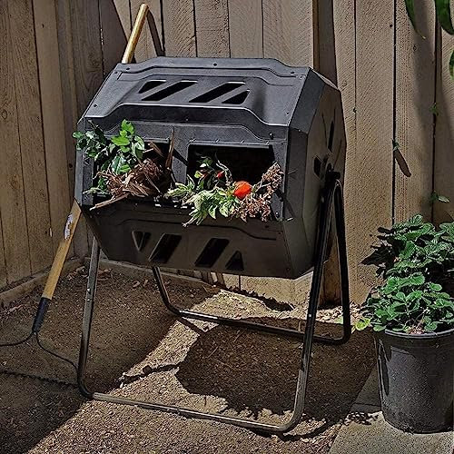 Compostiera Girevole For Esterni Da 37 Galloni, Doppia Camera Extra Larga Con Contenitore For Rifiuti Alimentari Rotante A 360 Gradi, Contenitore For Compost For Una Rapida Creazione Di Terreno Fertil