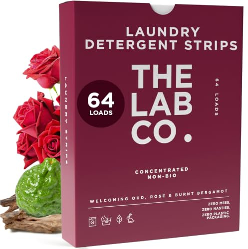 The Lab Co. Laundry Detergent Strips Washing Sheets | Eco Ultra-Concentrated | Non-Bio for Sensitive Skin | Non-Toxic Fragrance | EDC-Free | Lab-Tested | Welcoming Oud Rose Bergamot | 64 Loads