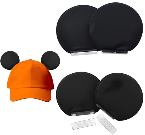 4 Pcs Magnetic Mouse Ears for Hats, Removable Magnet Minni Ear for Cap, Interchangeable Mouse Ears for Baseball Hat, Clip-On Hat Accessory, Adults and Kids, for Theme Parks Halloween Christmas Black