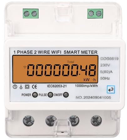 Spacnana Contatore di Energia WiFi Monitor di Potenza Intelligente Monofase, 5-80A 85-300V Montaggio su Guida DIN con Telecomando con App per il Monitoraggio dell'elettricità