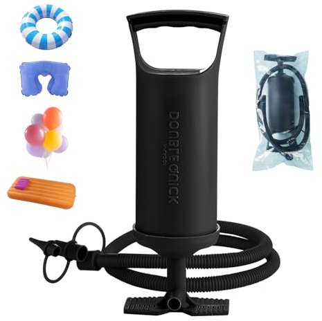 2-i-1 ballongpump, hand med fotpump, handluftpump för uppblåsbara, 30,5 cm manuell ballonguppblåsare med rör och 3 typer av ventiler (svart)