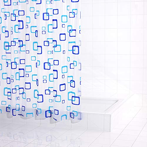 RIDDER 130380 Duschvorhang Folie ca. 180 x 200 cm, Retro, Weiß-blau