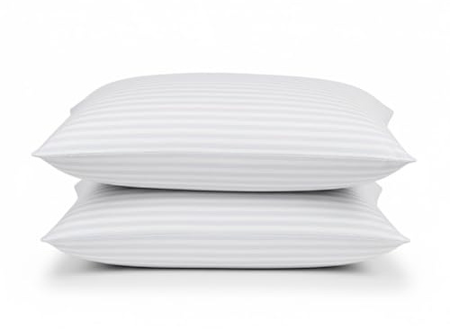 Comfy Nights Pillow 2 Pack Hotel Quality Stripe Bed Pillow Hypoallergenic & Anti Dust Mite Resistant Firm Support Side Sleeper Bounce Back Pillows (Pack of 2)