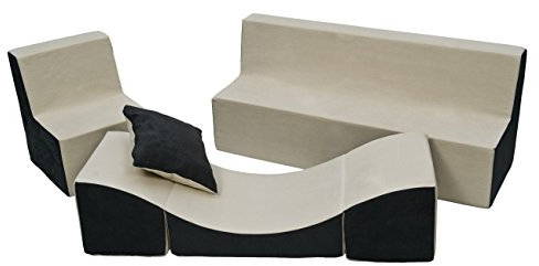 Velinda Kindersitzgruppe: Kinderstuhl+Sitzbank+Liegestuhl Kinderzimmermöbel Spiel-Set (Farbe: beige-grau)