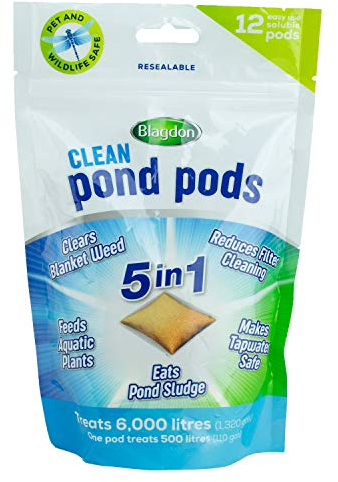 Blagdon Clean Pond Pods, Clears Blanket Weed, Reduces Filter Cleaning, Feeds Aquatic Plants, Eats Pond Sludge, Removes Chlorine, Makes Tap Water Safe, Pet & Wildlife Safe (pack of 12 pods)