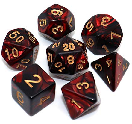 CREEBUY Juego de dados DND Rojo Negro RPG para Dungeon and Dragons D&D MTG 7 dados poliédricos