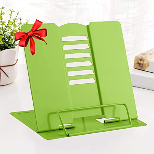 Supporto per libri in metallo per lettura e riposo,libro di cucina regolabile,supporto per documenti,portatile,robusto, per ricette,libri di testo tablet,libri musicali con clip di pagina(verde)