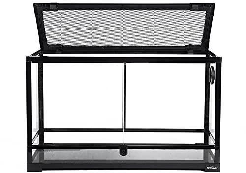 REPTI ZOO Tempered Glass Reptile Terrarium 30 Gallon, Wide Reptiles Tank 30 x 12x 18 for Reptile Pets Bearded Dragon Gecko Lizard, Double Front Opening Doors Top Screen Ventilation